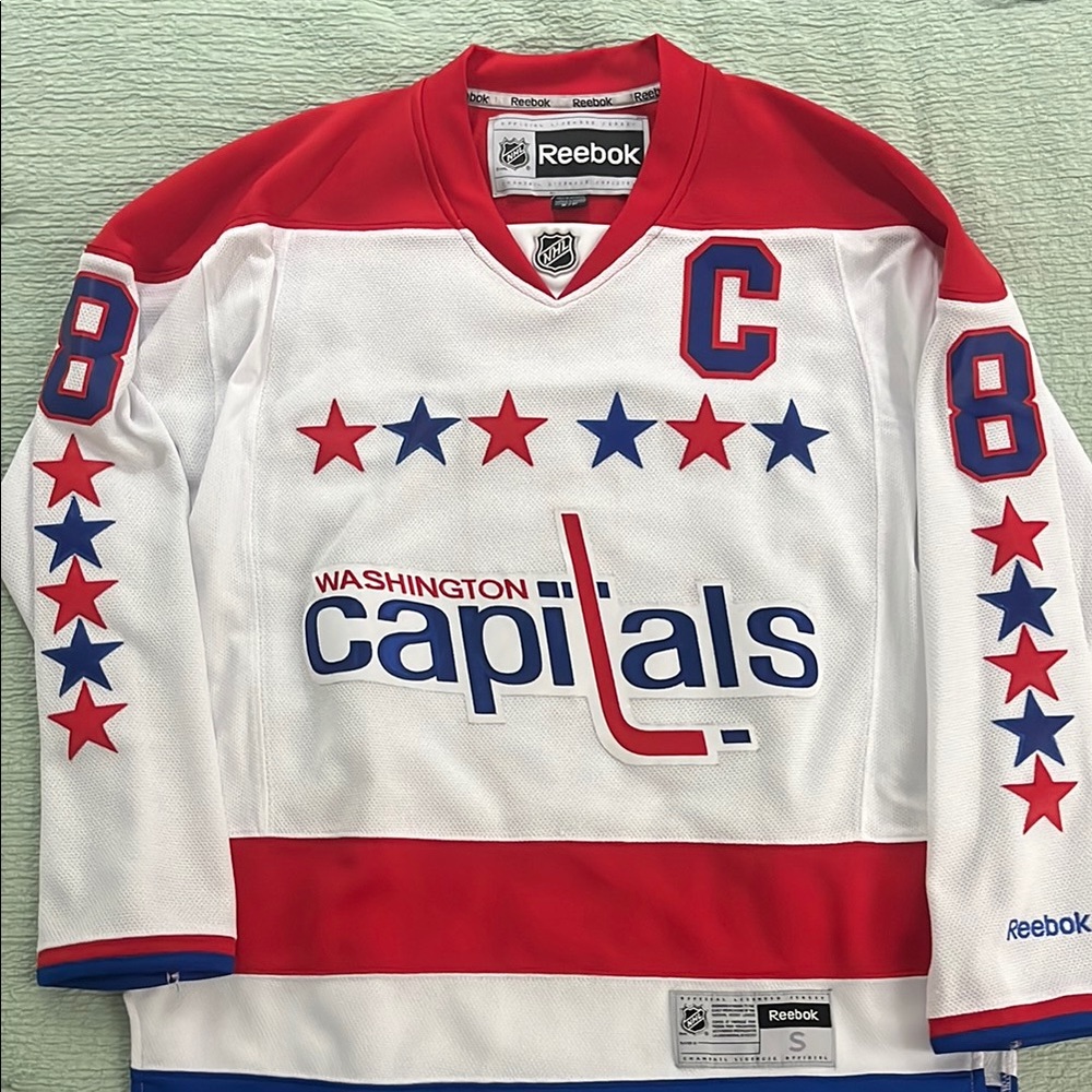 Reebok Capitals White Jersey with Red and Blue Stars